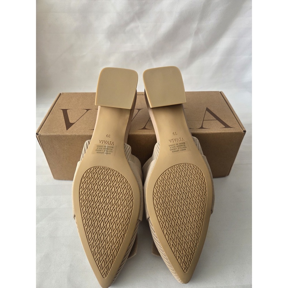 Vivaia Yaffa Pro Almond Knotted Bow Pointed Toe Mules Knit Block Heel US 8 EU 39 - Picture 6 of 14
